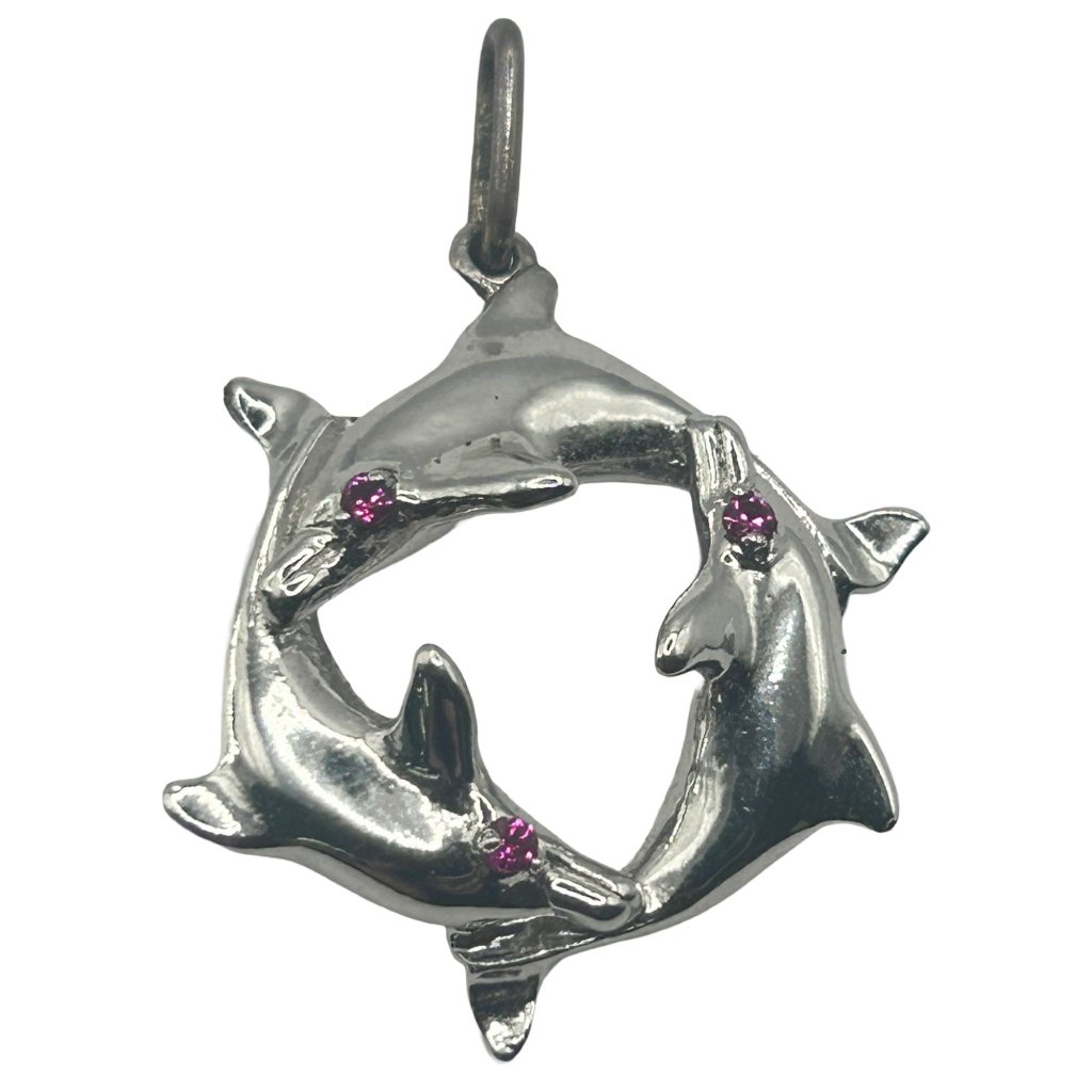 Sterling Silver Dolphin Ring Charm W/ Purple Lab-Created Crystals By Rembrandt